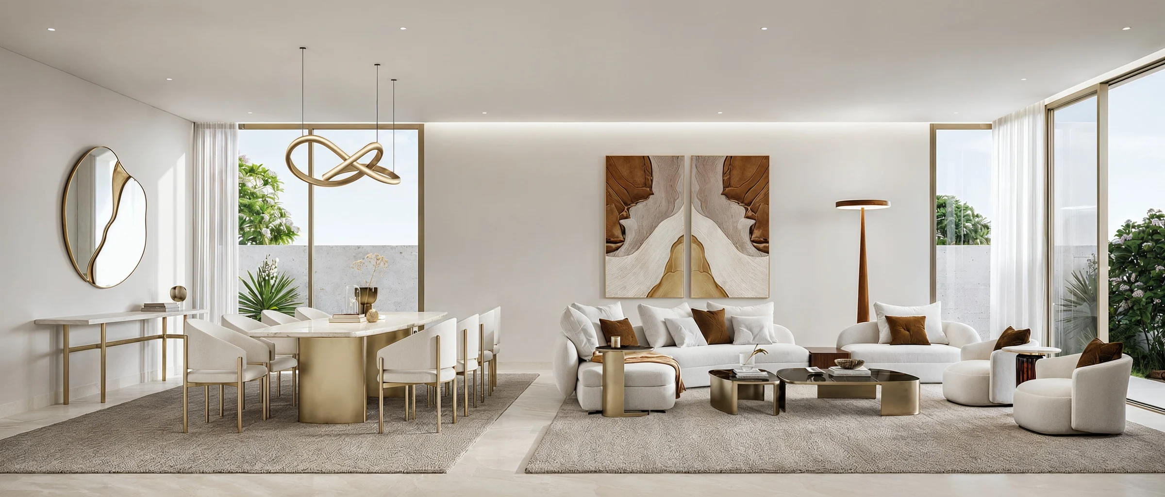 Warm scheme formal living and dining room